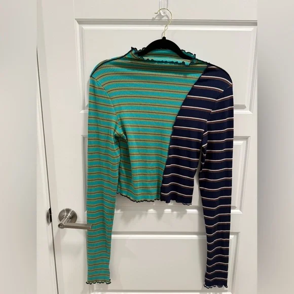 NWOT We the Free Striped Color Block Mock-neck Long Sleeve - Picture 2 of 6